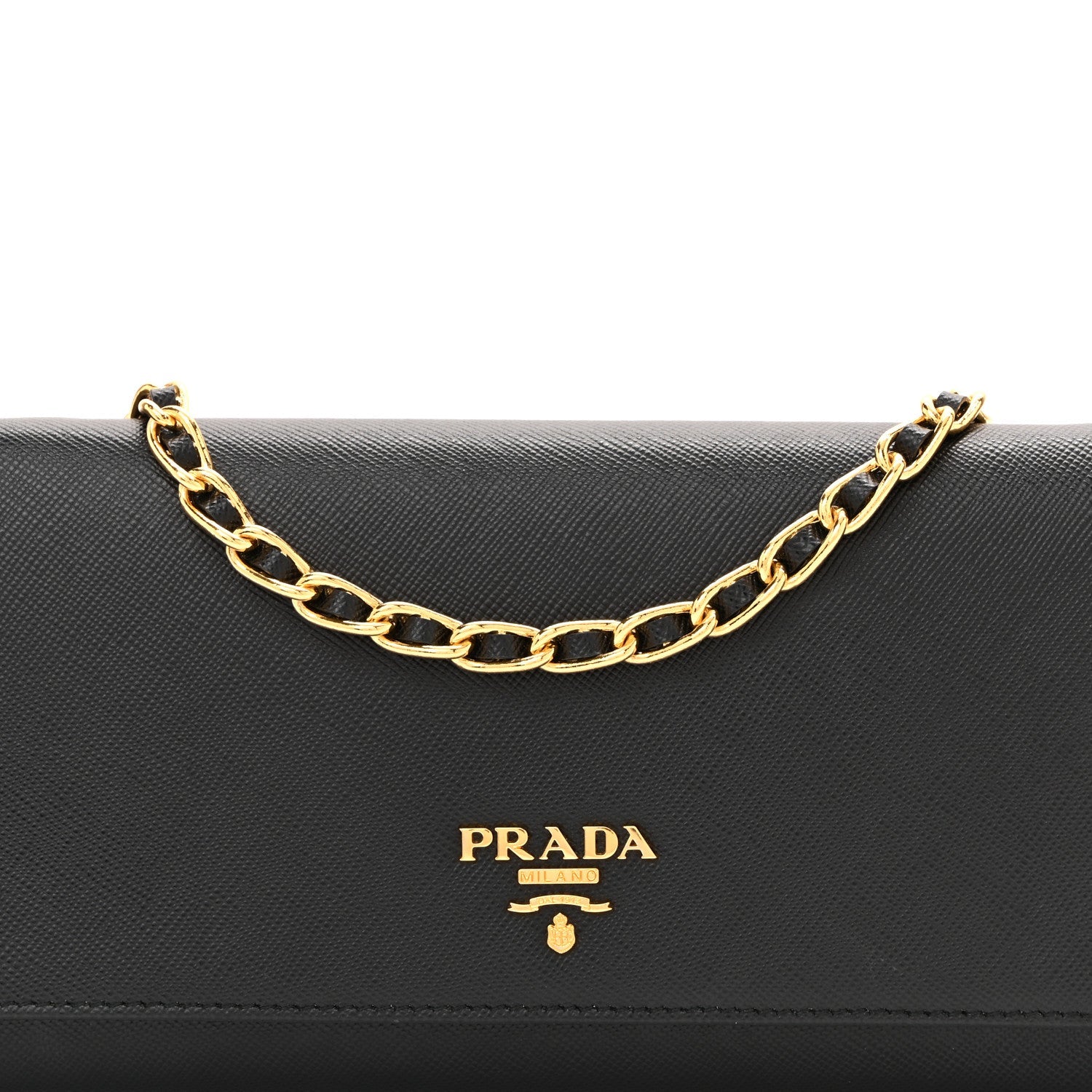 Saffiano Metal Oro Chain Wallet Black