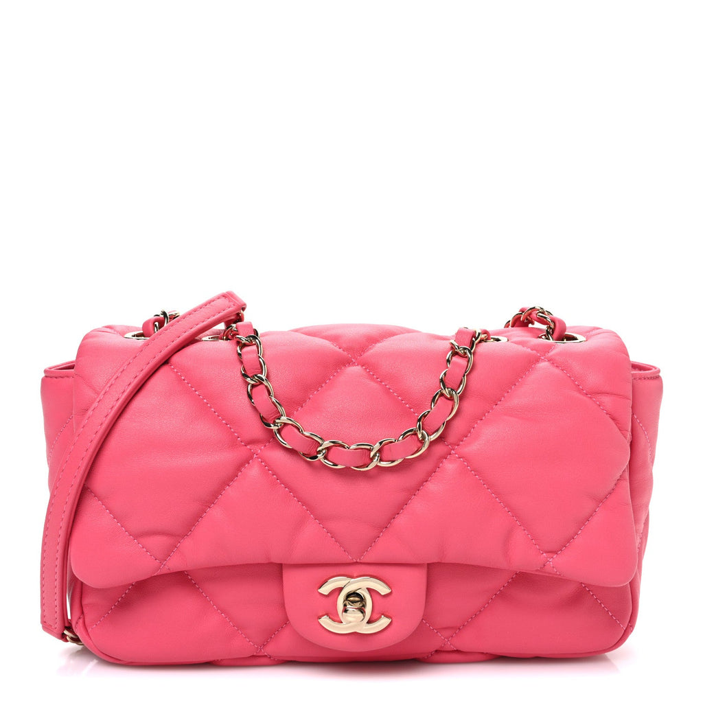 Calfskin Quilted Medium Bubbly Flap Pink