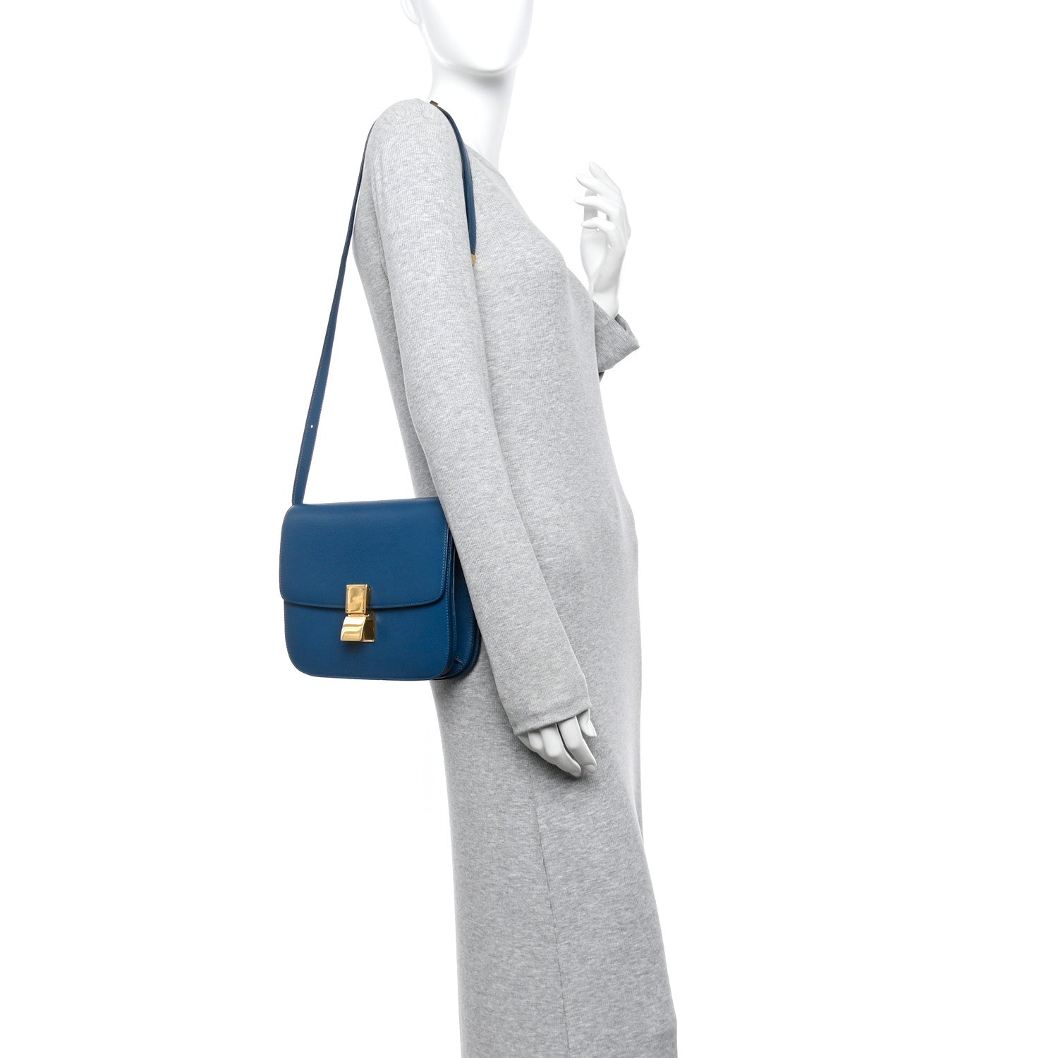 Goatskin Calfskin Medium Classic Box Flap Bag Deepsea