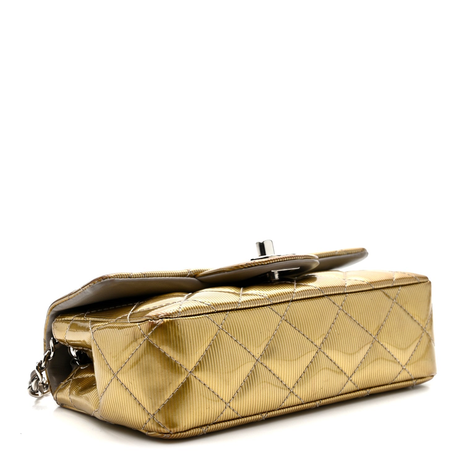 Striated Patent Quilted Extra Mini Rectangular Flap Gold