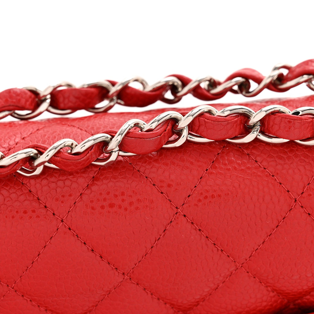 Caviar Quilted Medium Double Flap Red