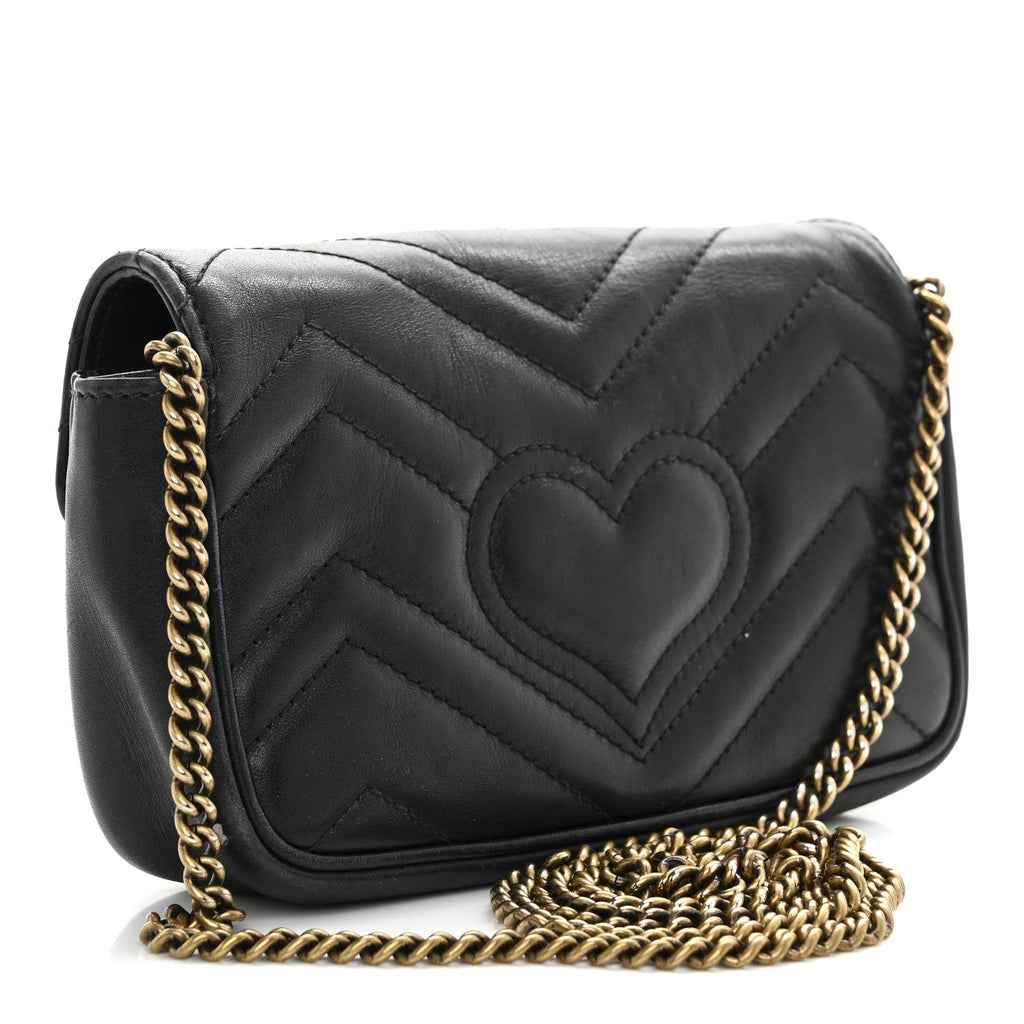Calfskin Matelasse Super Mini GG Marmont Shoulder Bag Black