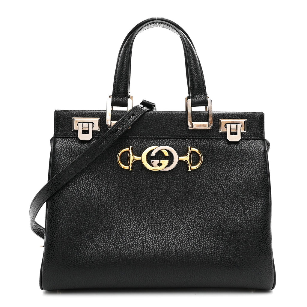 Grainy Calfskin Small Zumi Top Handle Bag Black