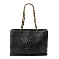 Shiny Aged Calfskin Shopping Bag Black