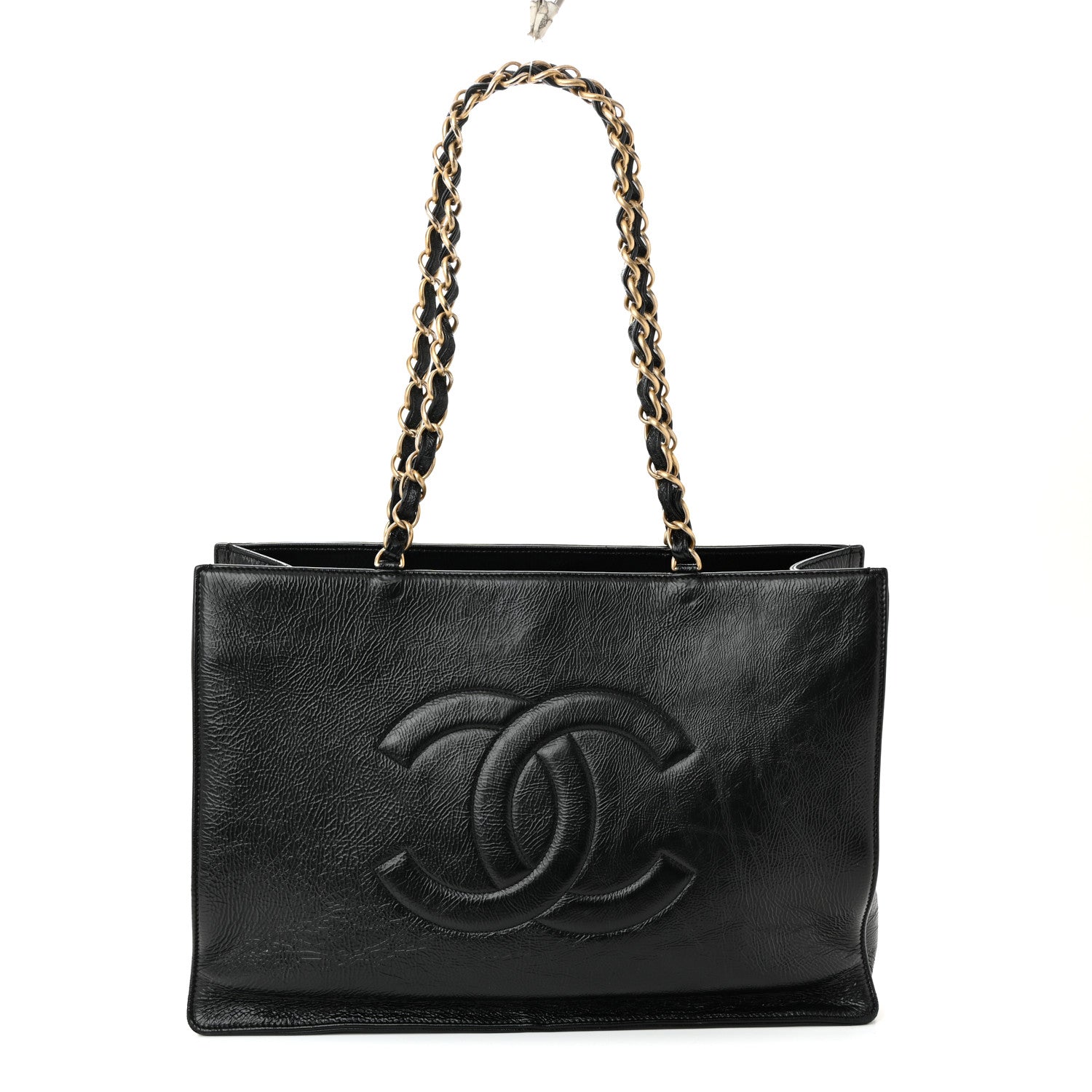 Shiny Aged Calfskin Shopping Bag Black