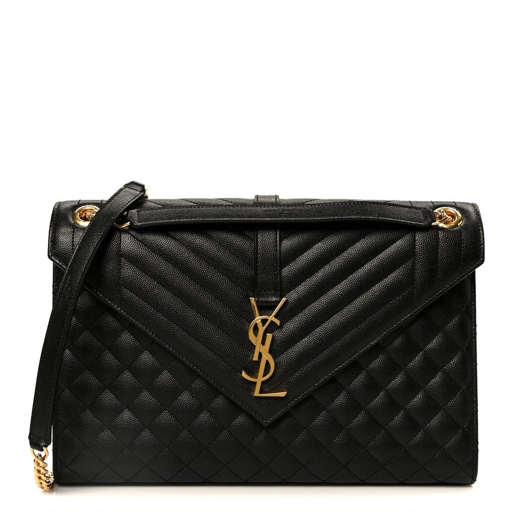 Grain De Poudre Textured Mixed Matelasse Large Triquilt Monogram Satchel Black