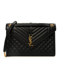 Grain De Poudre Textured Mixed Matelasse Large Triquilt Monogram Satchel Black