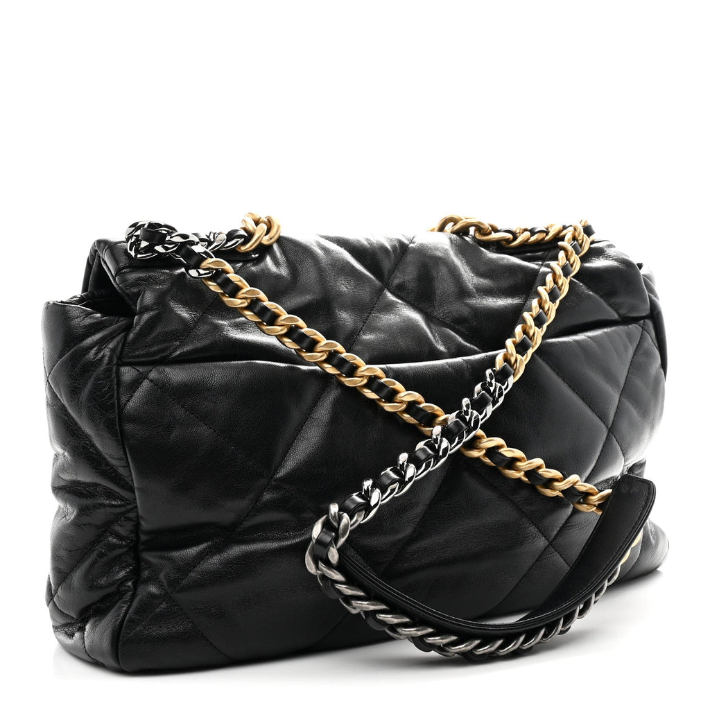 Goatskin Quilted Maxi Chanel 19 Flap Black