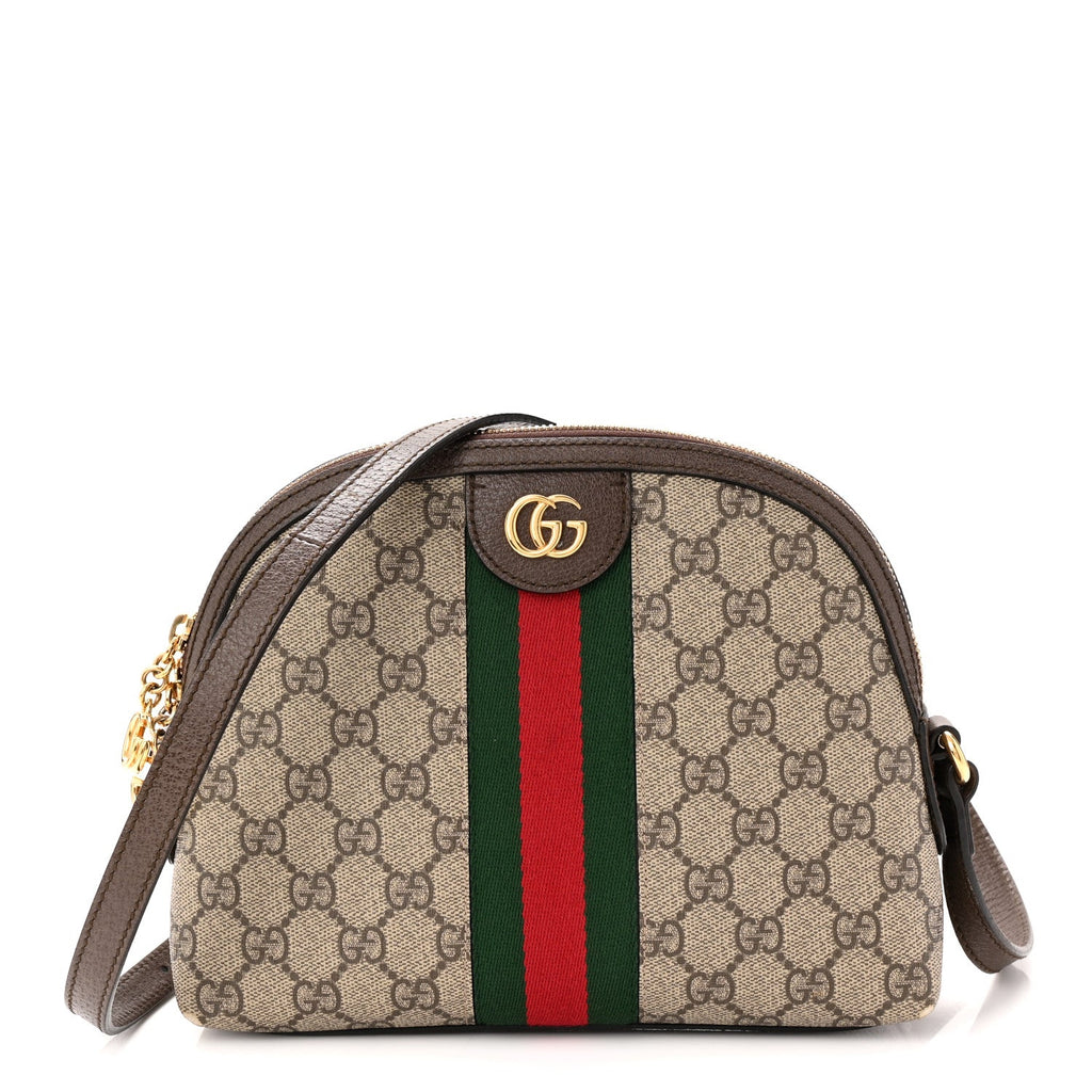 GG Supreme Monogram Textured Dollar Calfskin Web Small Ophidia Dome Shoulder Bag Beige Ebony New Acero