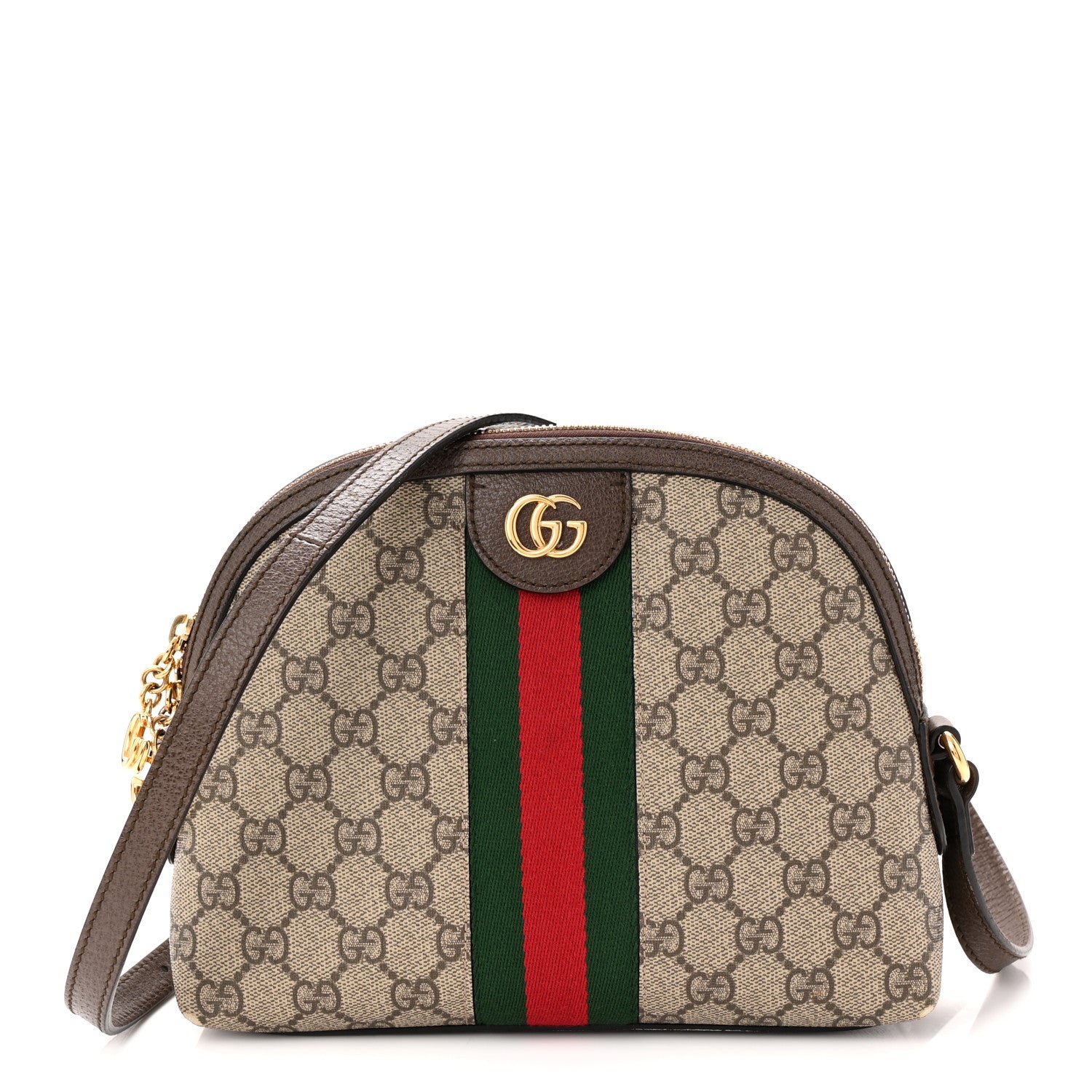 GG Supreme Monogram Textured Dollar Calfskin Web Small Ophidia Dome Shoulder Bag Beige Ebony New Acero