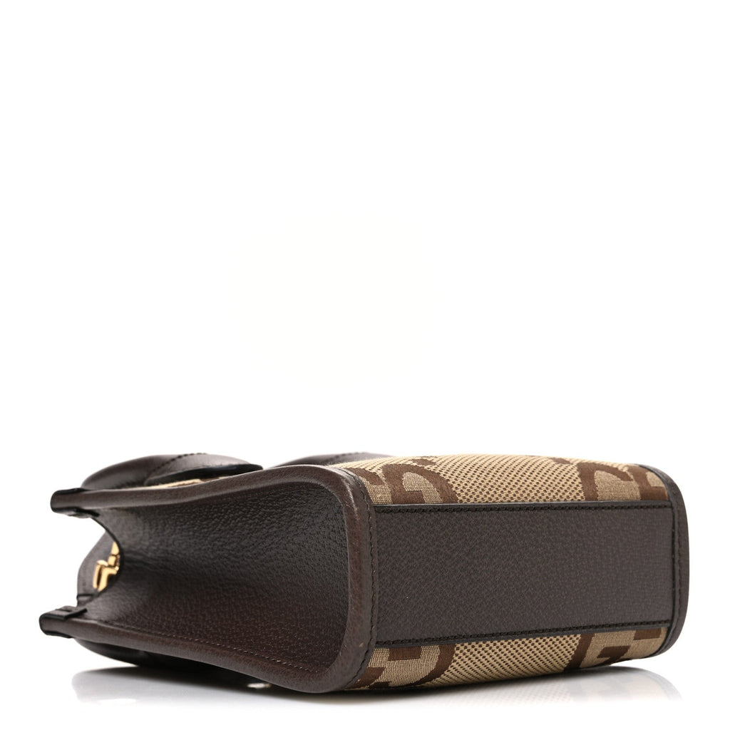Monogram Jumbo GG Textured Dollar Calfskin Web Mini Vertical Tote Camel Ebony New Acero