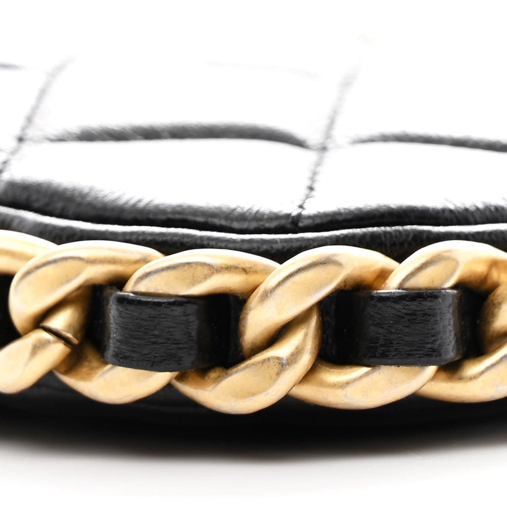 Lambskin Quilted Chain Around Top Handle Mini Bag Black