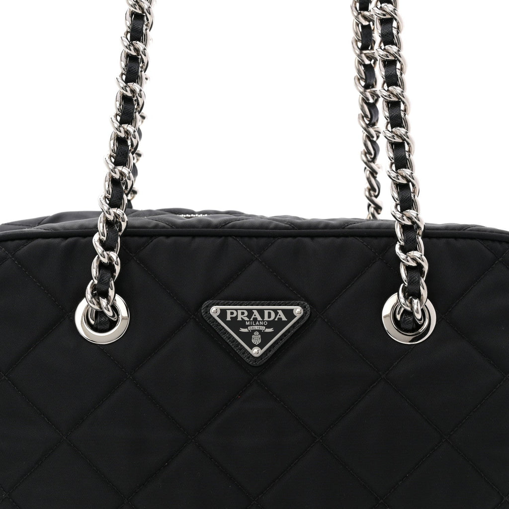 Nylon Tessuto Impuntu Quilted Shoulder Bag Black
