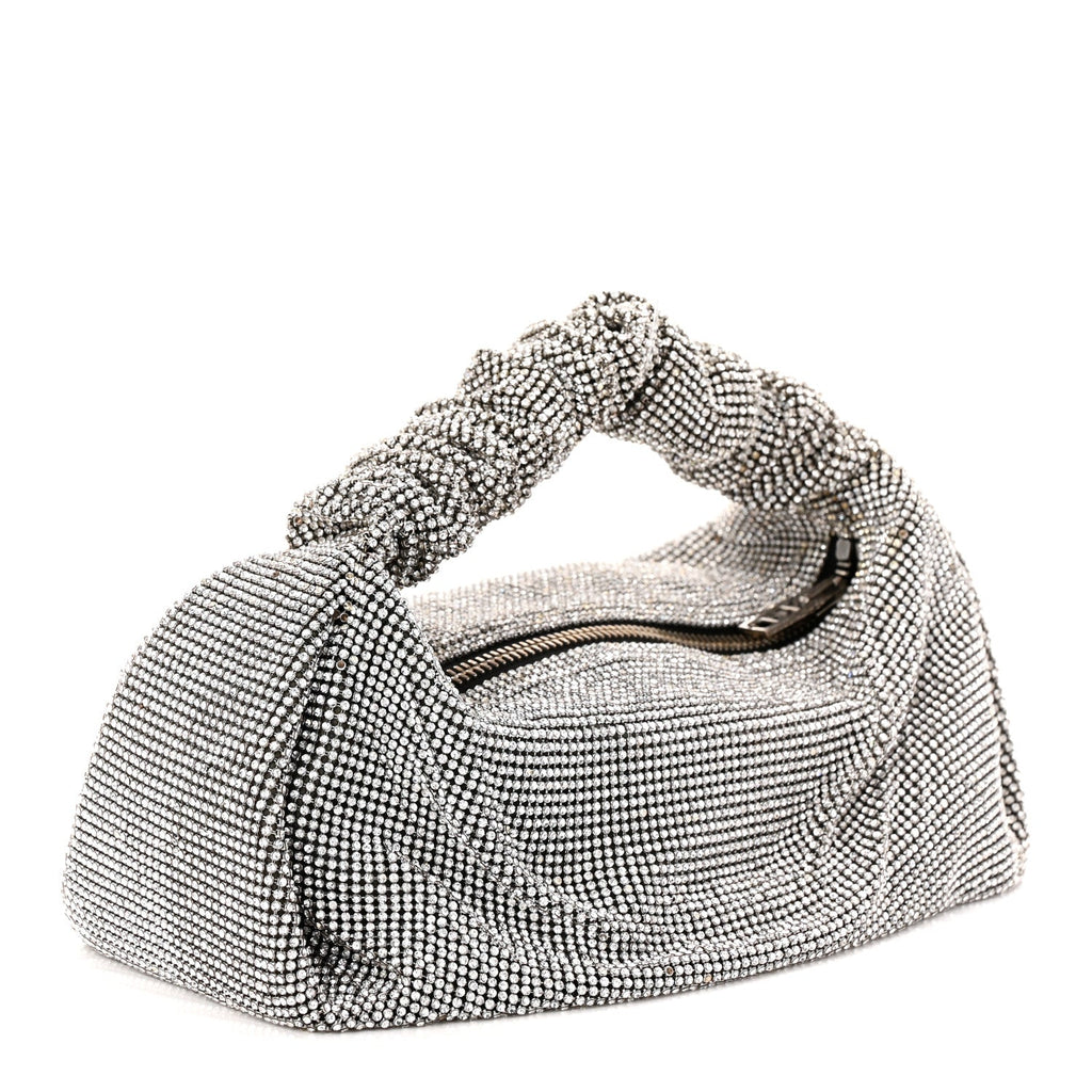 Mesh Crystal Rhinestone Mini Scrunchie Clutch Black Silver