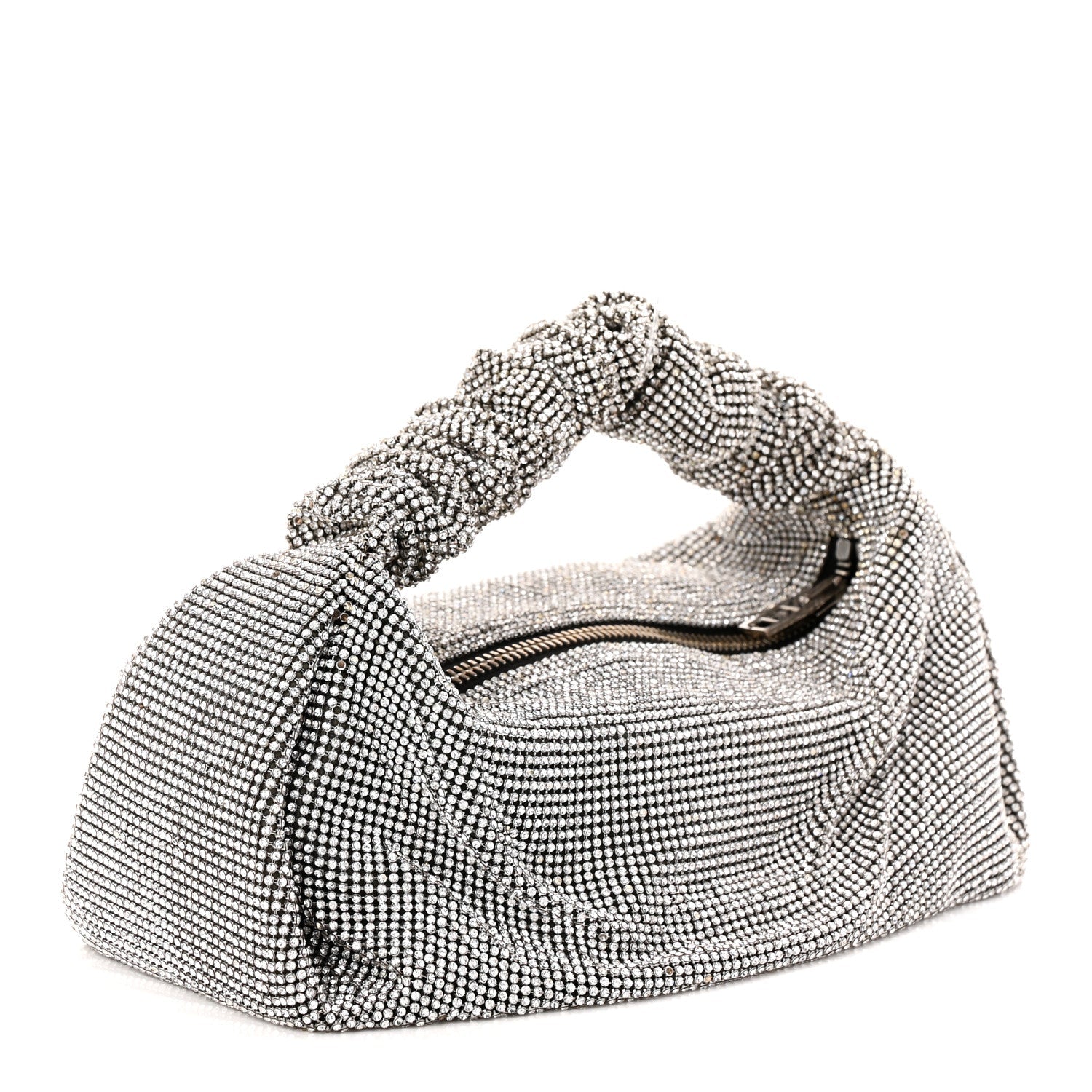 Mesh Crystal Rhinestone Mini Scrunchie Clutch Black Silver