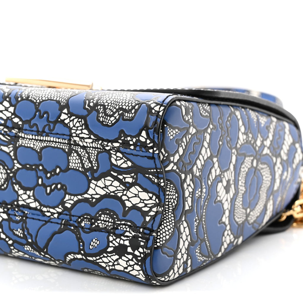 Calfskin Lace Flower Inlay Twist Shoulder Bag MM Navy Black