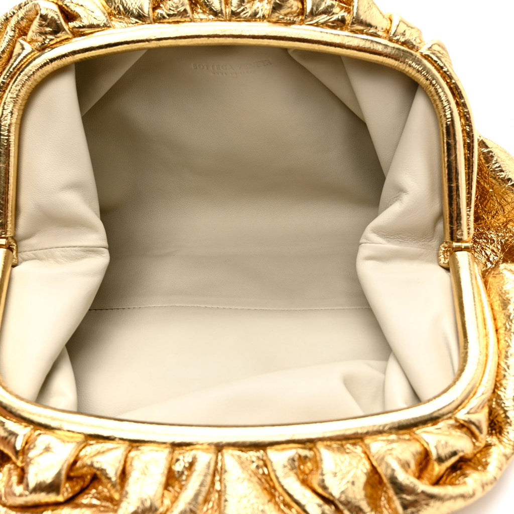 Metallic Crinkled Lambskin The Pouch Oversized Clutch Oro