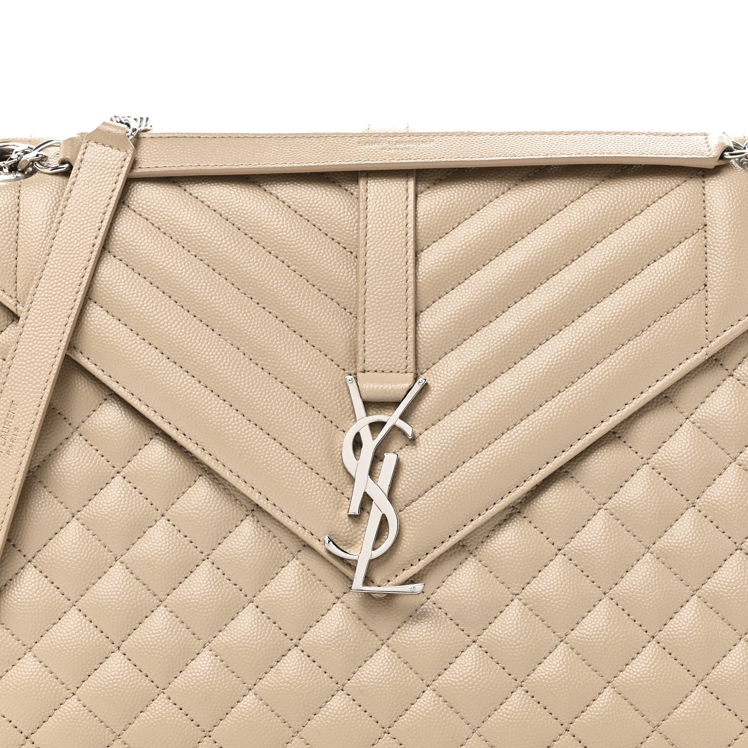 Grain De Poudre Mixed Matelasse Large Triquilt Monogram Satchel Dark Beige