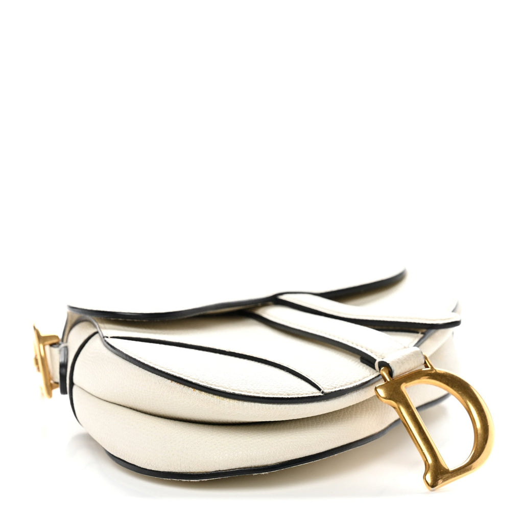 Grained Calfskin Mini Saddle Bag White