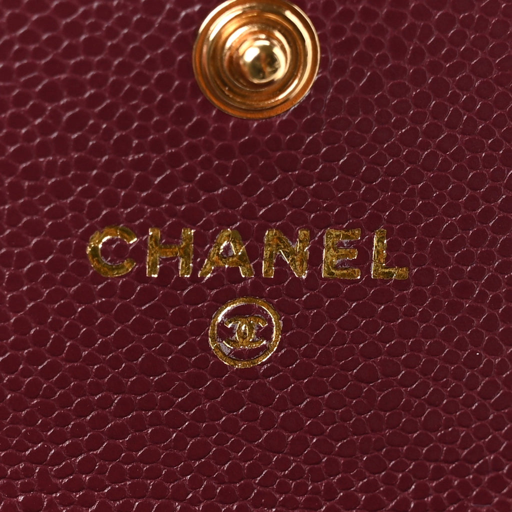 Caviar Flat Chevron Quilted Flap  Holder Burgundy