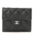 Caviar Quilted Compact Flap Wallet Black