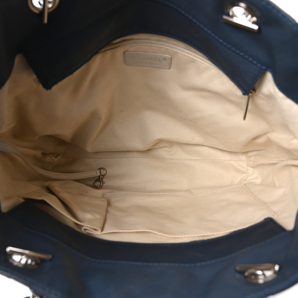 Calfskin Quilted In The Business North South Tote  Blue