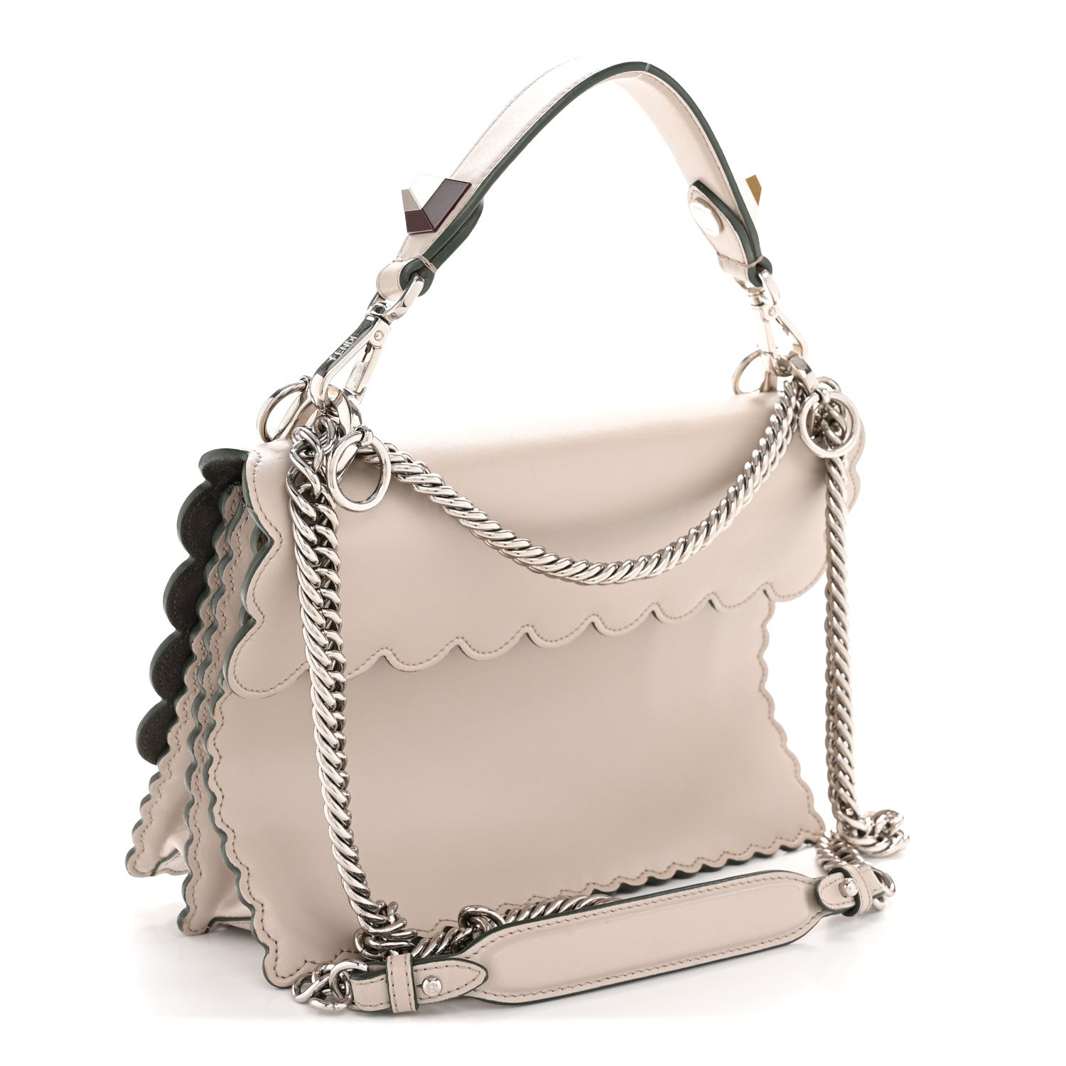 Vitello Liberty Scalloped Studded Kan I Shoulder Bag Grigio Polvere