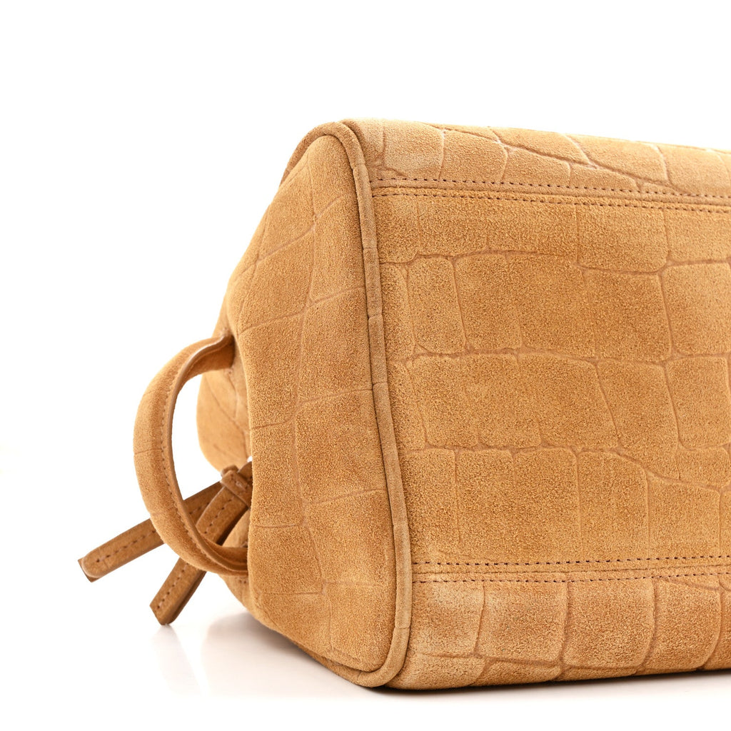 Suede Crocodile Embossed Le Turismo Bowling Bag Camel