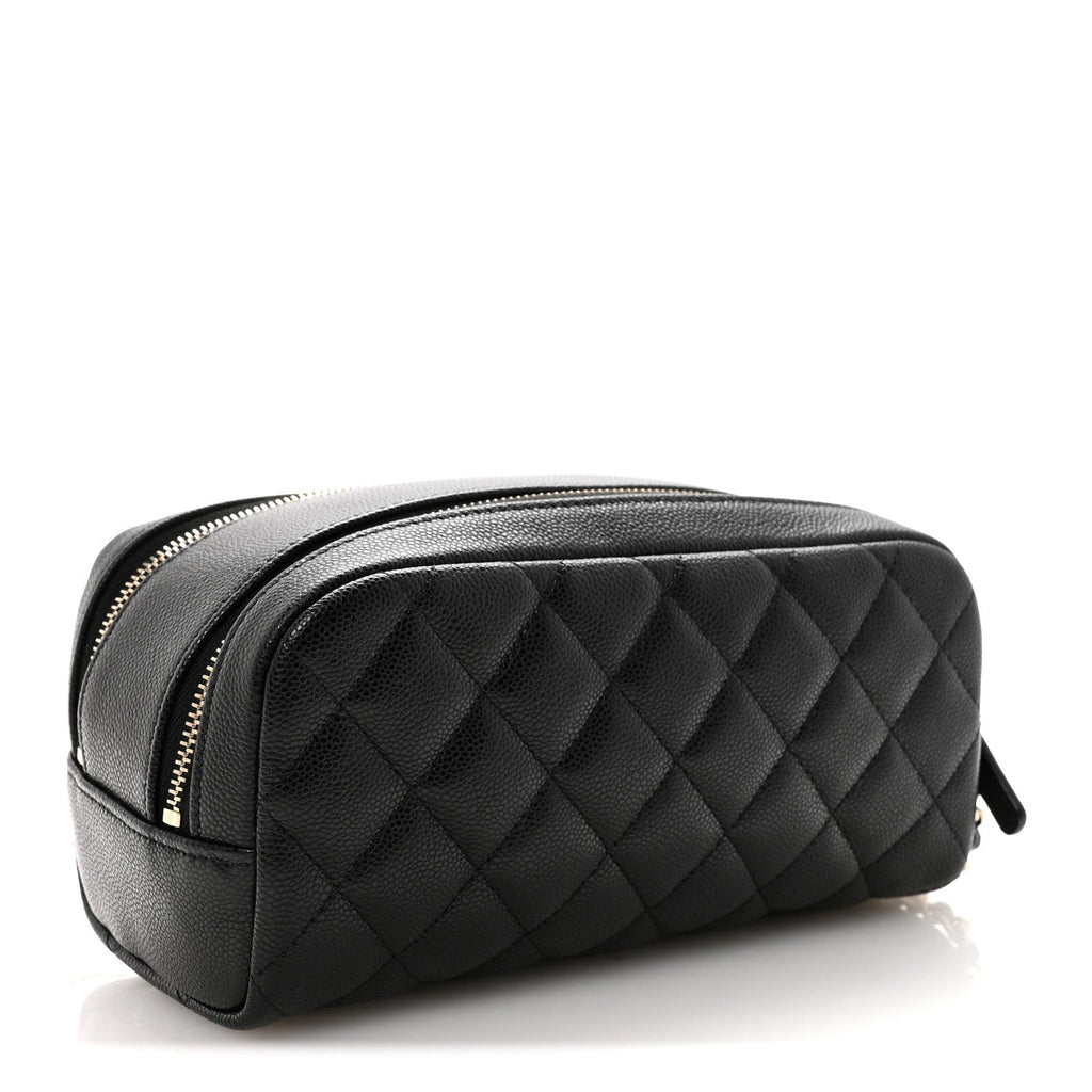 Caviar Quilted Toiletry Case With Chain Black