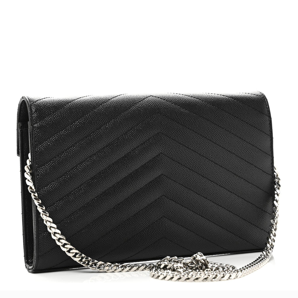 Grain De Poudre Matelasse Chevron Monogram Chain Wallet Black