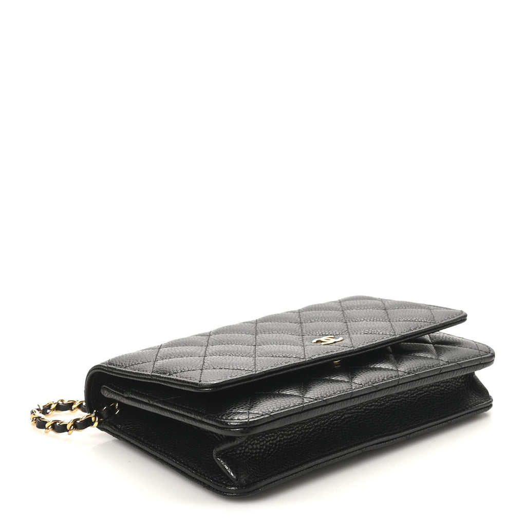 Caviar Quilted Wallet on Chain WOC Black