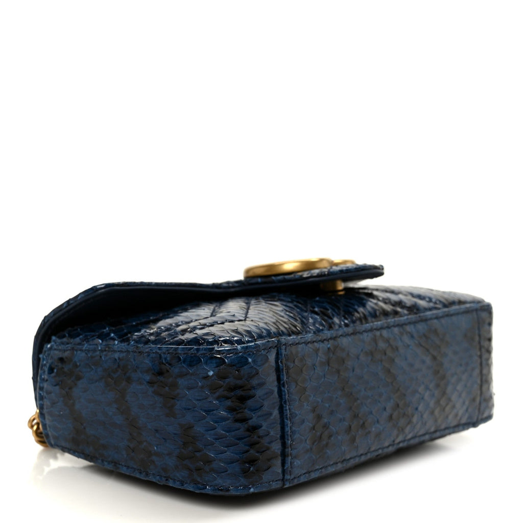 Snakeskin Matelasse Super Mini GG Marmont Shoulder Bag Blue