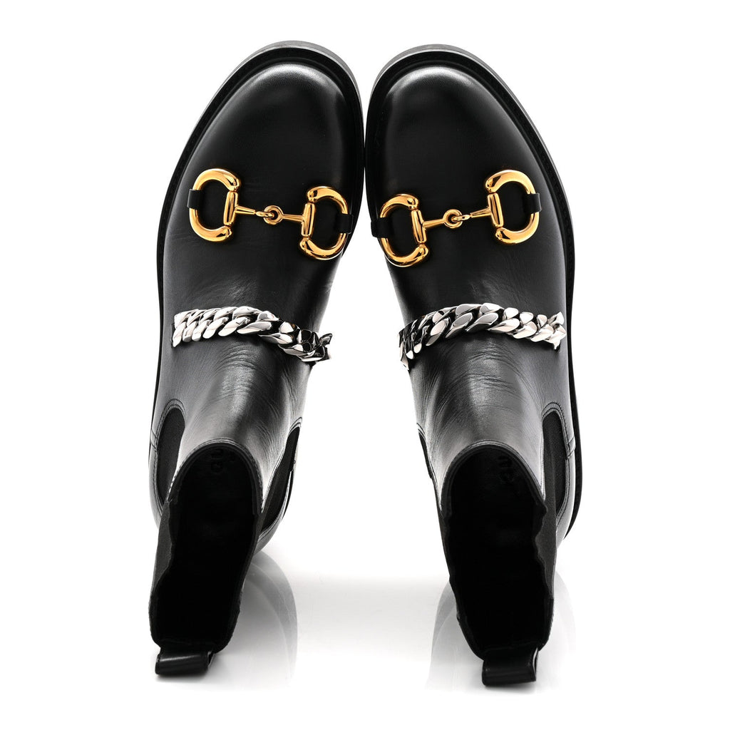 Flores Calfskin Horsebit Chain Ankle Boots 35.5 Black