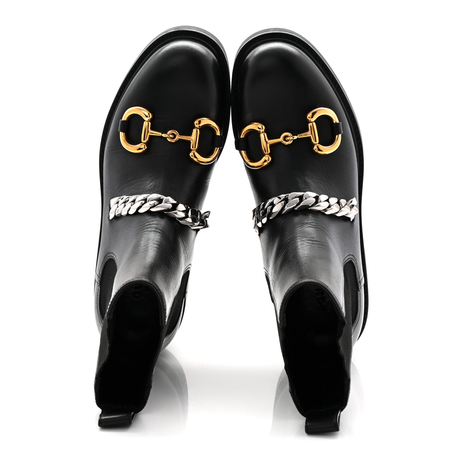 Flores Calfskin Horsebit Chain Ankle Boots 35.5 Black