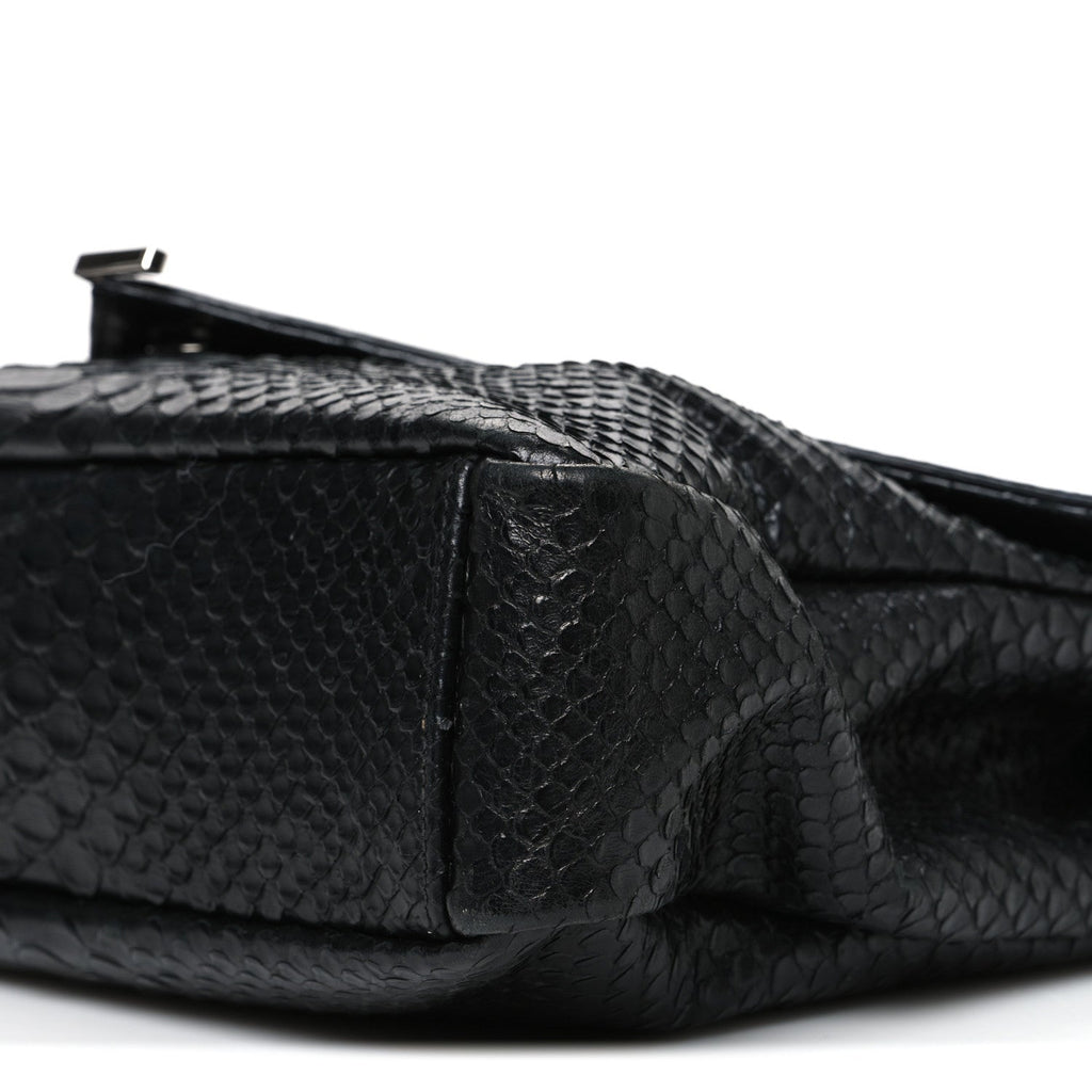 Snake Calfskin Embossed Monogram Large College Satchel Black