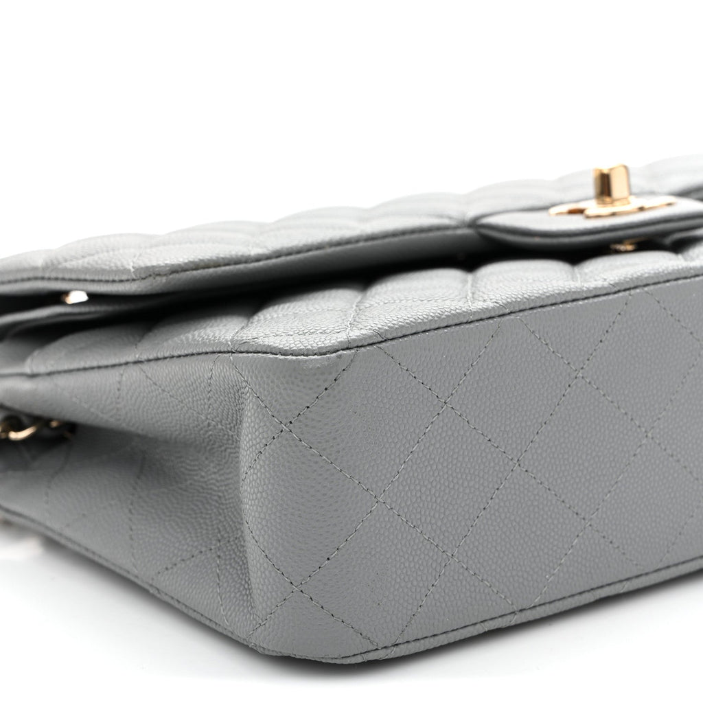 Caviar Quilted Medium Double Flap Grey