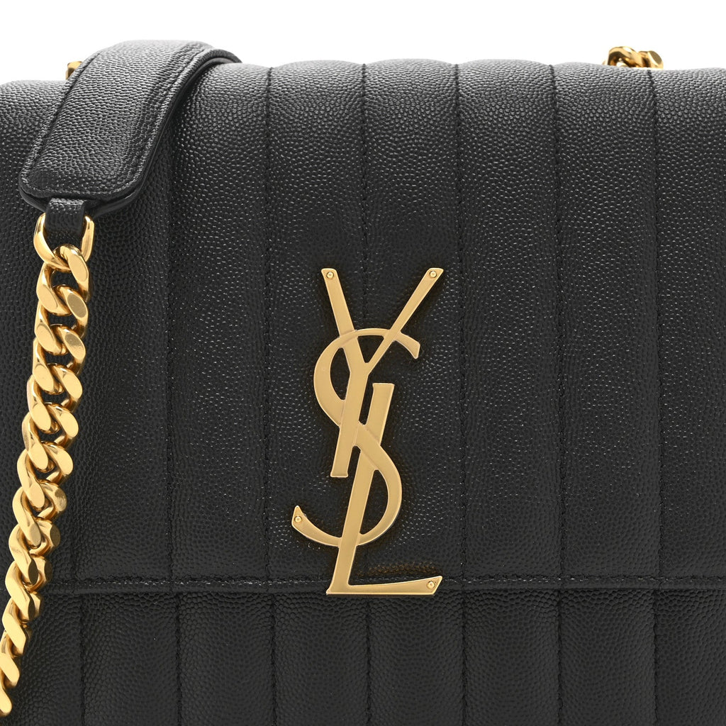 Grain De Poudre Matelasse Monogram Medium Vicky Chain Bag Black
