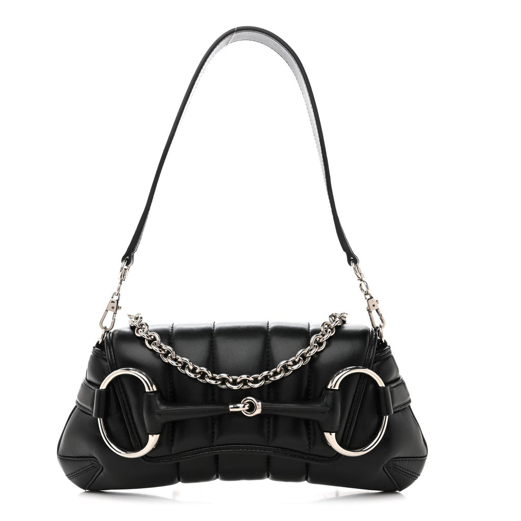 Nappa Vertical Matelasse Small Maxi Horsebit Chain Shoulder Bag Black