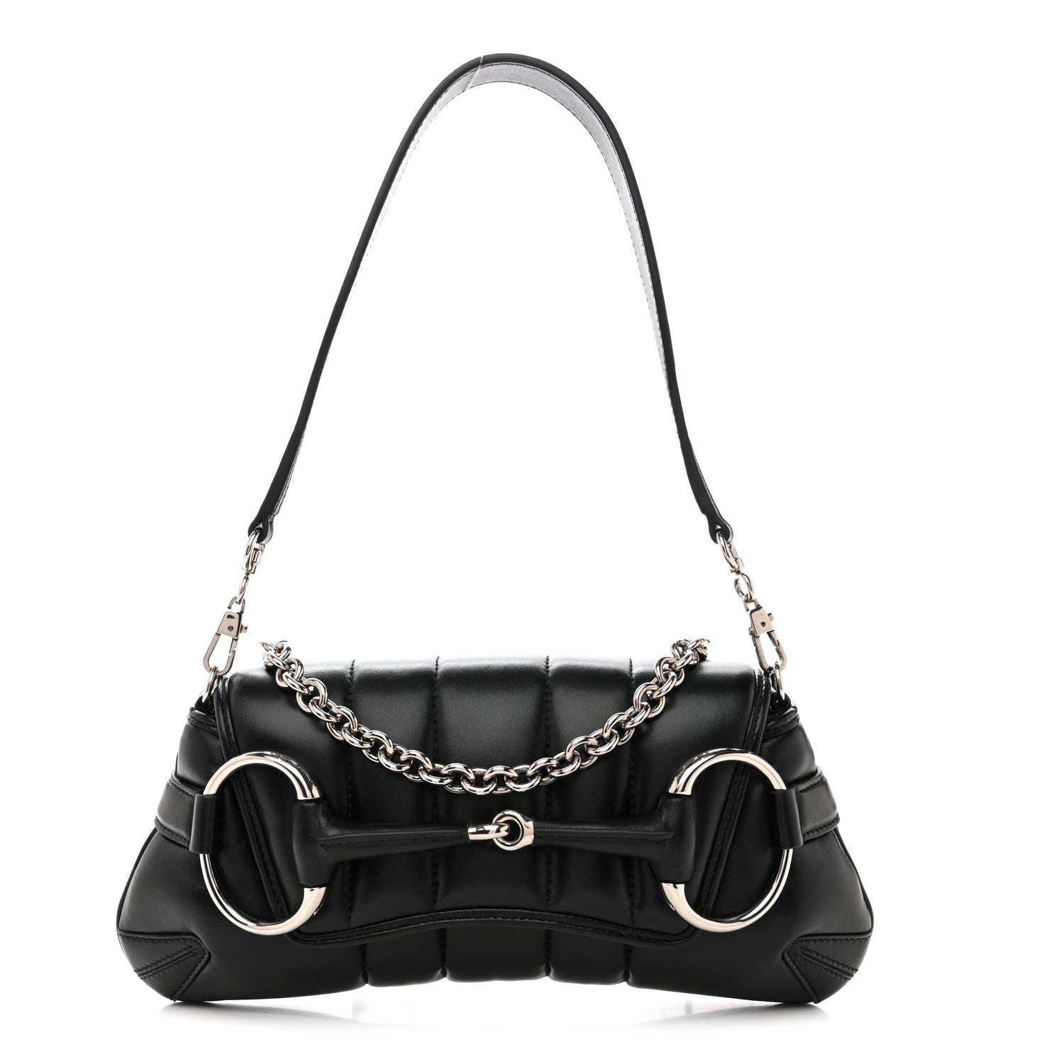 Nappa Vertical Matelasse Small Maxi Horsebit Chain Shoulder Bag Black