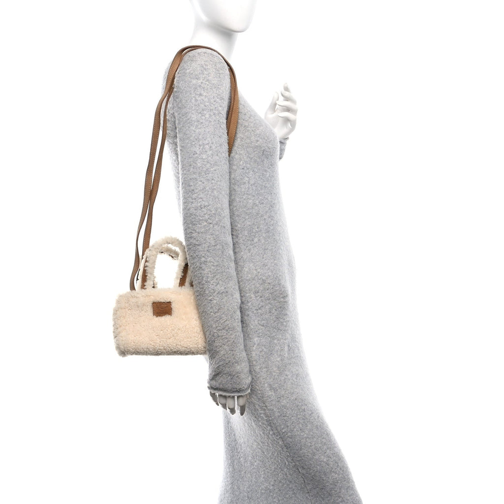 X UGG Suede Shearling Reverse Small Shopping Bag Natural