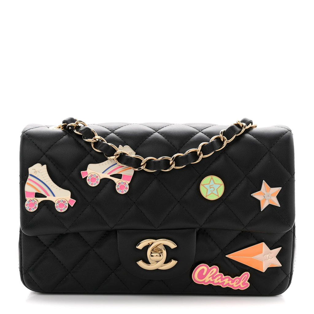 Lambskin Quilted Hollywood Charms Mini Rectangular Flap Black