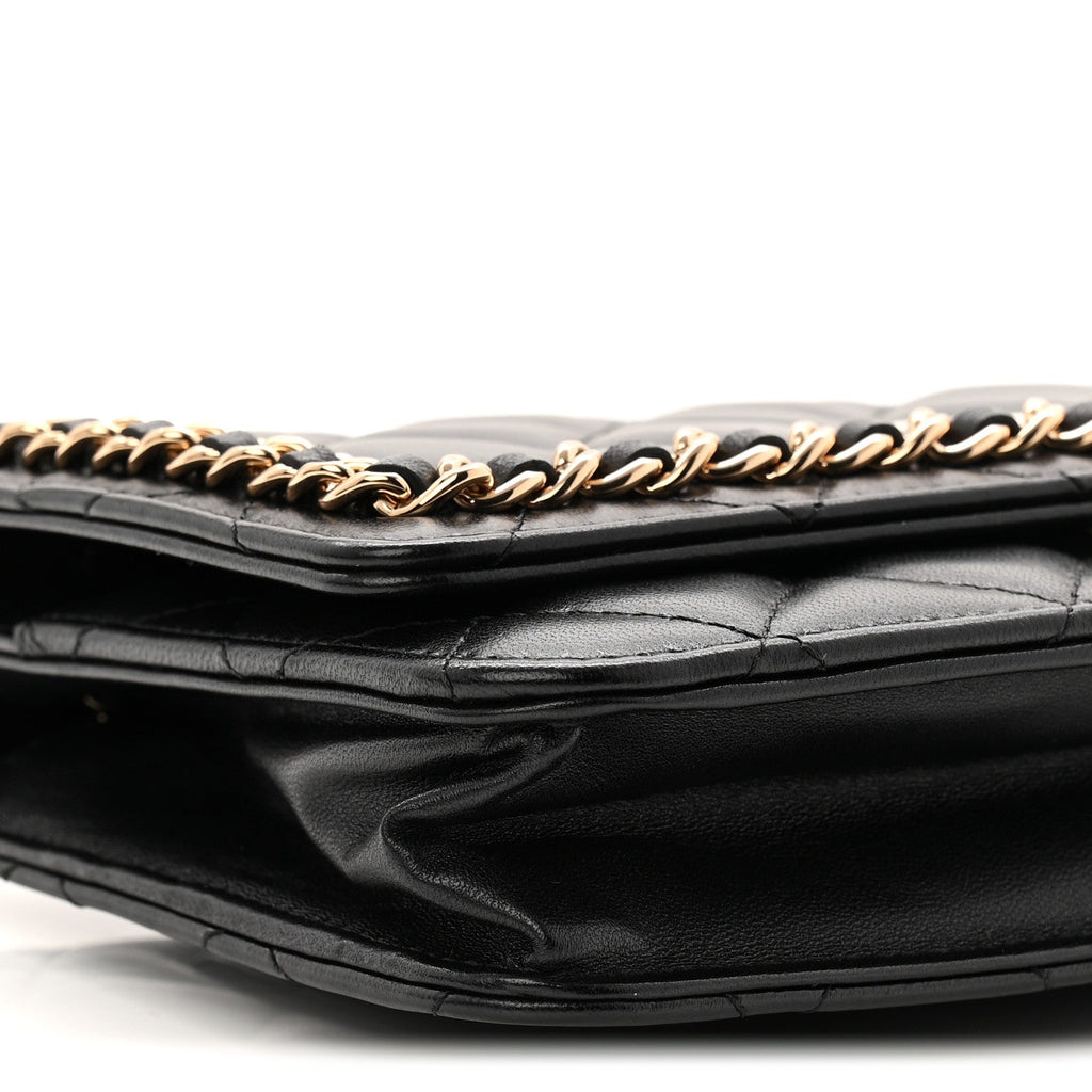 Lambskin Quilted Chain Around Wallet On Chain WOC Black