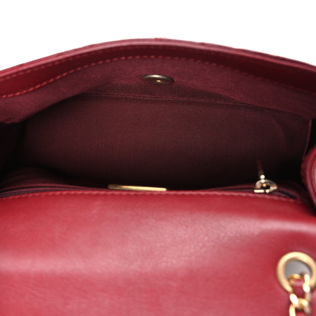 Calfskin Chevron Quilted Mini Rock The Corner Flap Red