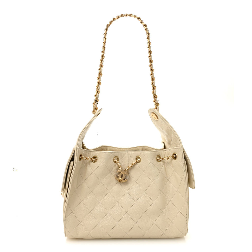 Caviar Quilted Small Chanel 25 Handbag Light Beige