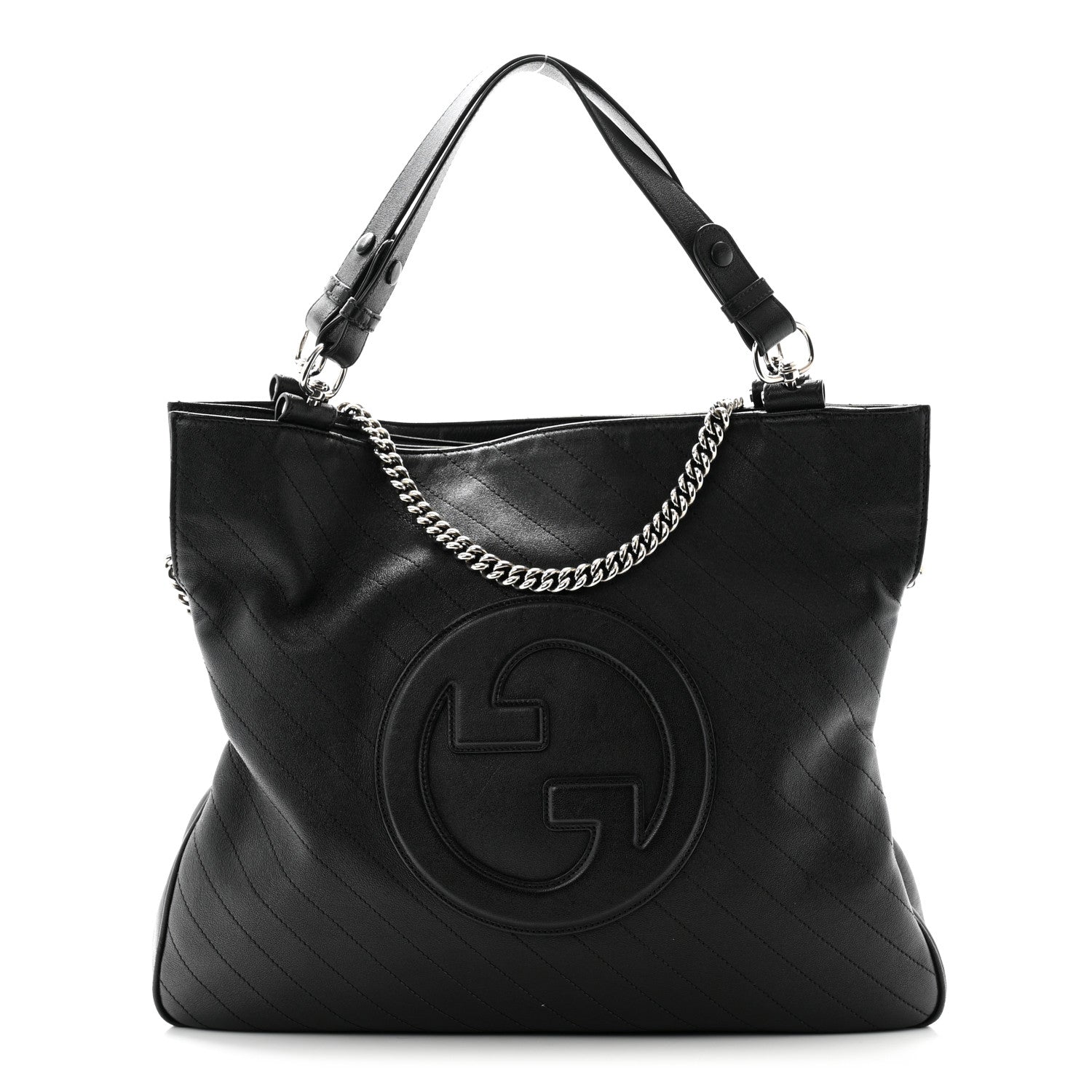 Sakai Be Green Calfskin Diagonal Stitched Medium Blondie Tote Black