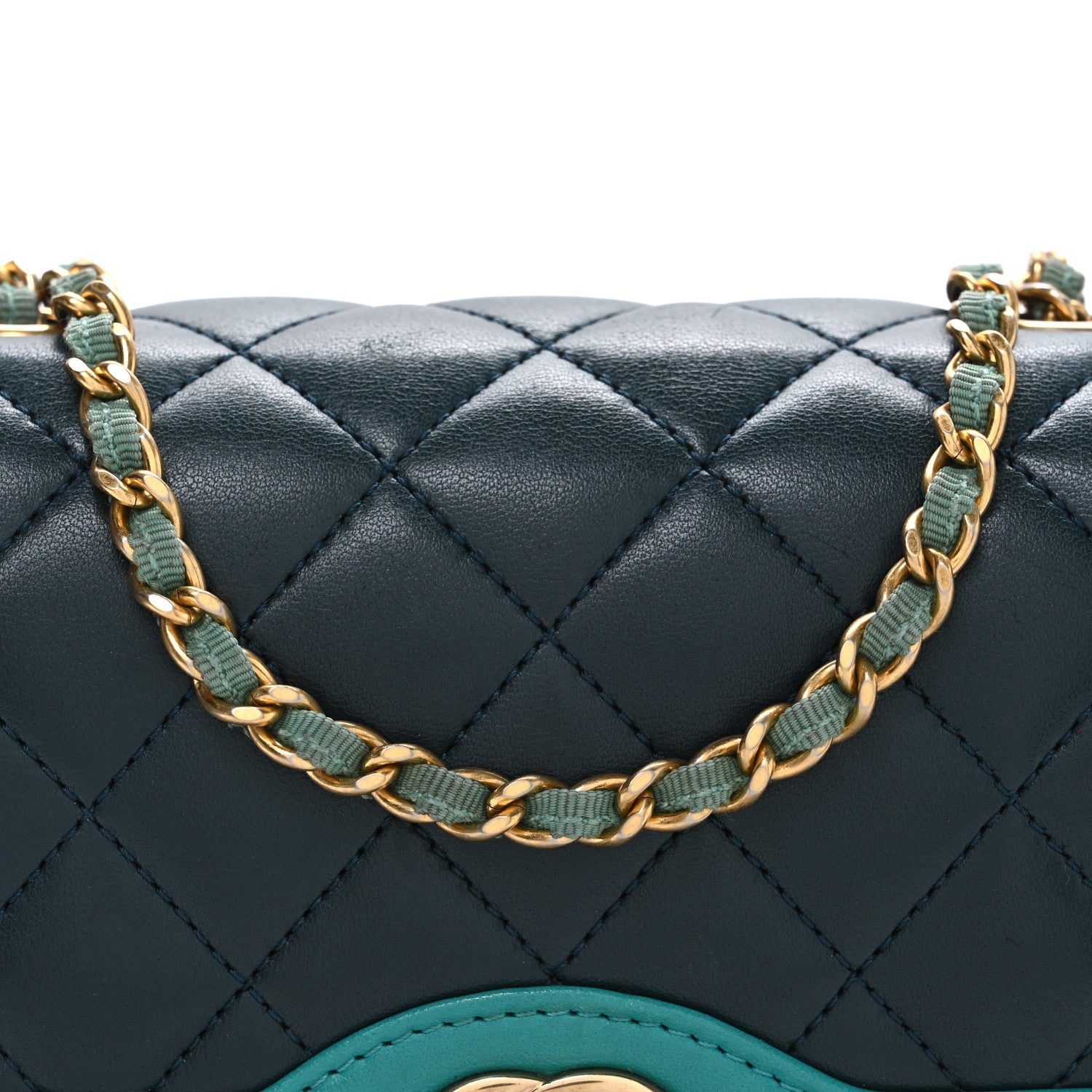 Lambskin Quilted Mini Two Tone Day Flap Navy Turquoise