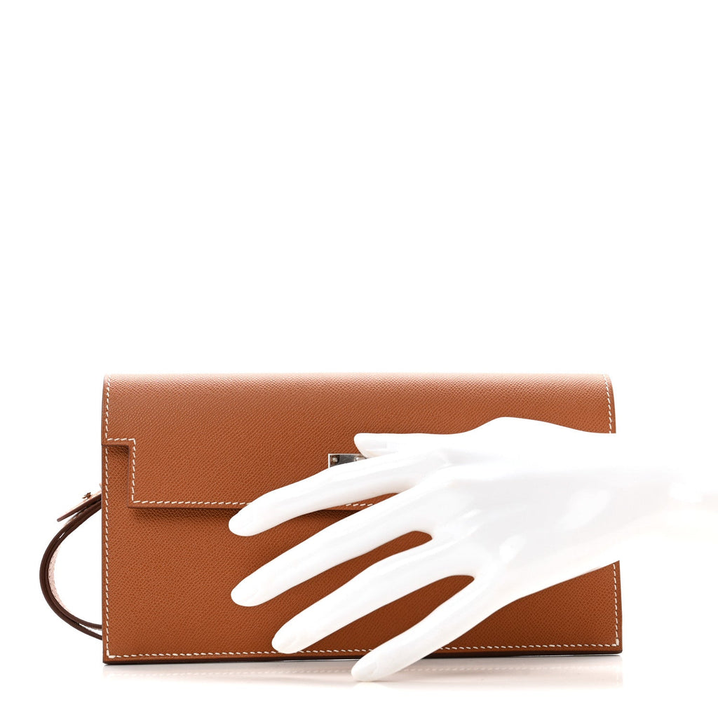 Madame Calfskin Kelly Pocket Long Wallet Gold