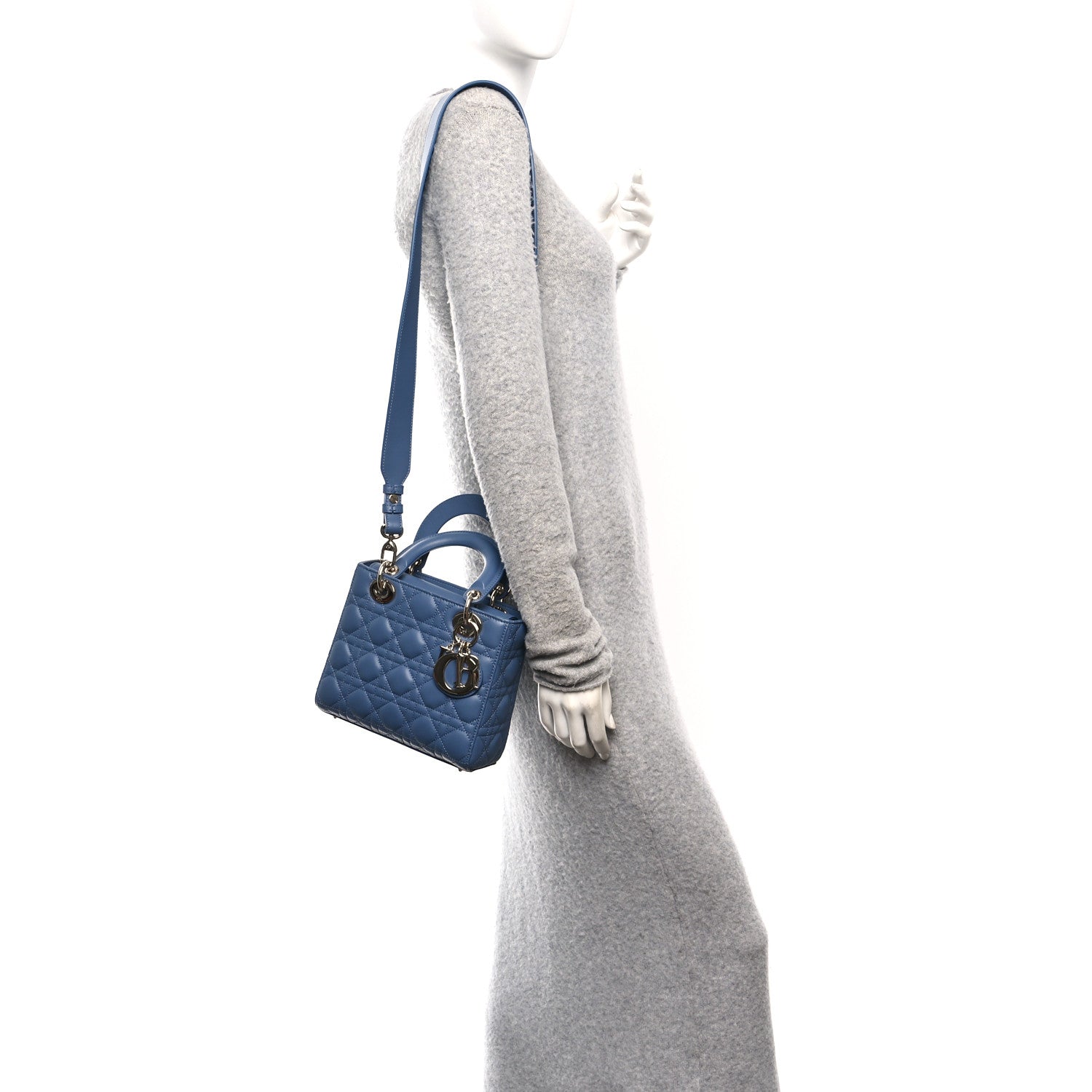 Lambskin Cannage Small My ABCDior Lady Dior Blue Denim