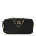 Goatskin Enamel Quilted Small Clutch With Chain Black