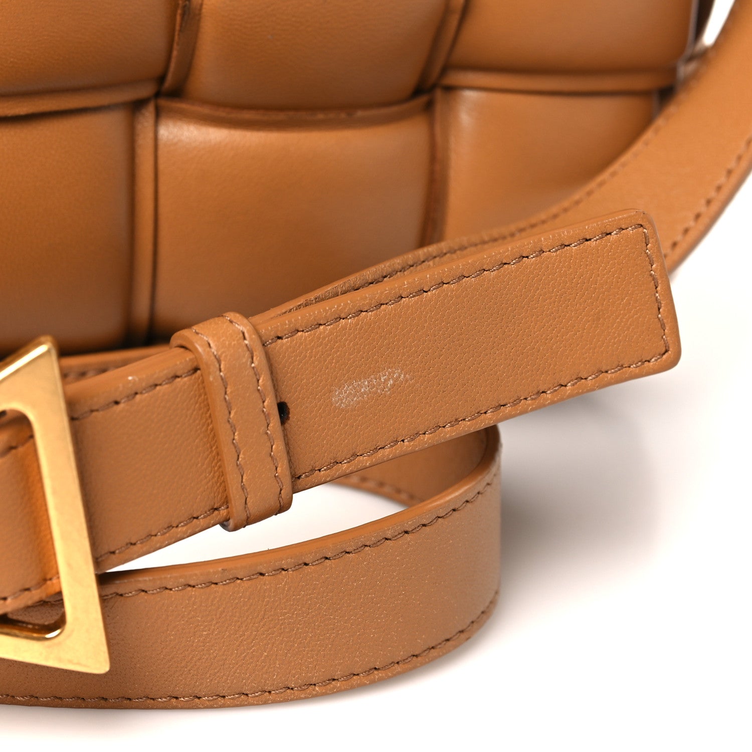 Nappa Maxi Intreccio Padded Cassette Crossbody Bag Caramel